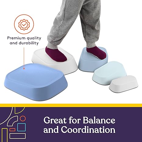 Stepping Stones for Kids Indoor and Outdoor Balance Blocks -Promote Coordination, Balance Strength Child Safe Rubber, Non-Slip Edging- 5 Pk