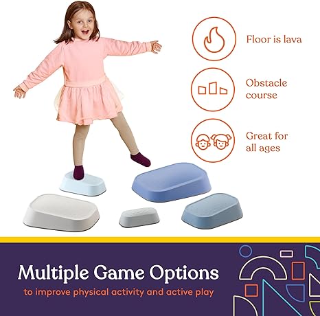 Stepping Stones for Kids Indoor and Outdoor Balance Blocks -Promote Coordination, Balance Strength Child Safe Rubber, Non-Slip Edging- 5 Pk