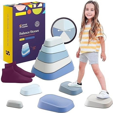 Stepping Stones for Kids Indoor and Outdoor Balance Blocks -Promote Coordination, Balance Strength Child Safe Rubber, Non-Slip Edging- 5 Pk