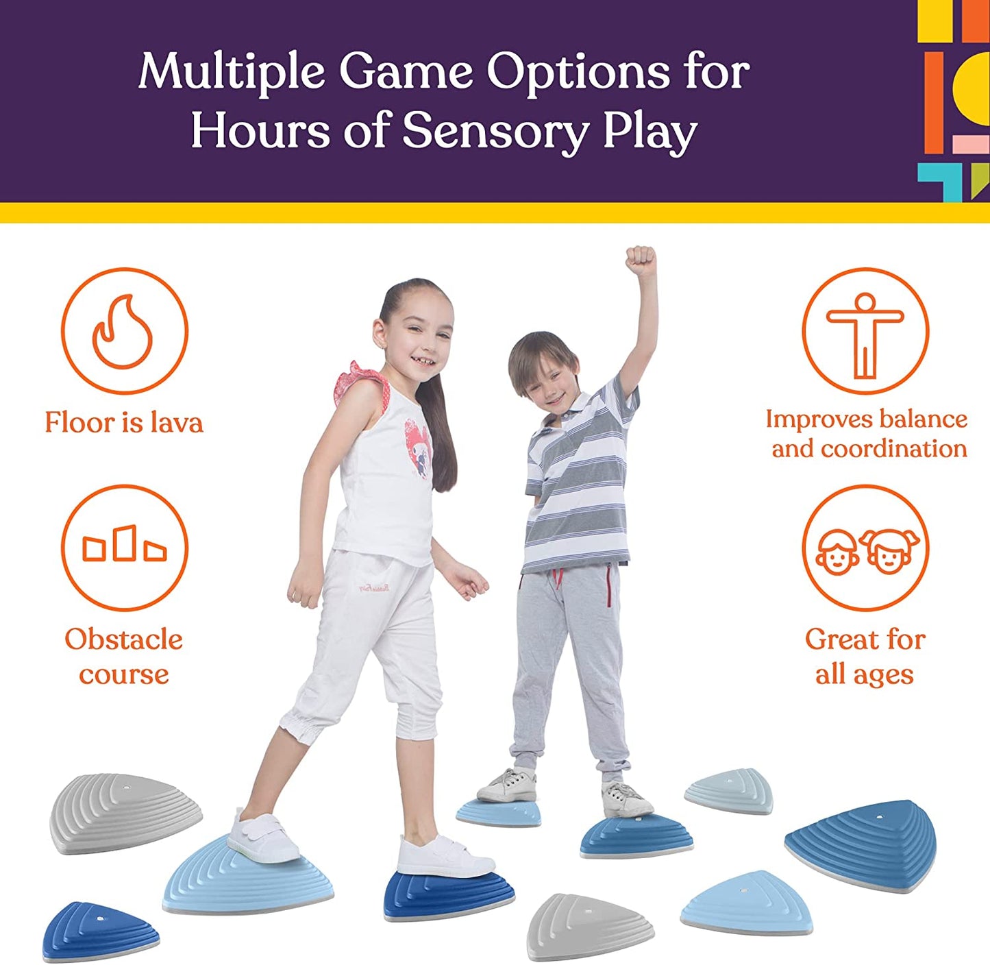 Special Supplies 10 Stepping Stones for Kids Indoor and Outdoor Balance Blocks Promote Coordination, Balance Strength Child Safe Rubber, Non-Slip Edging