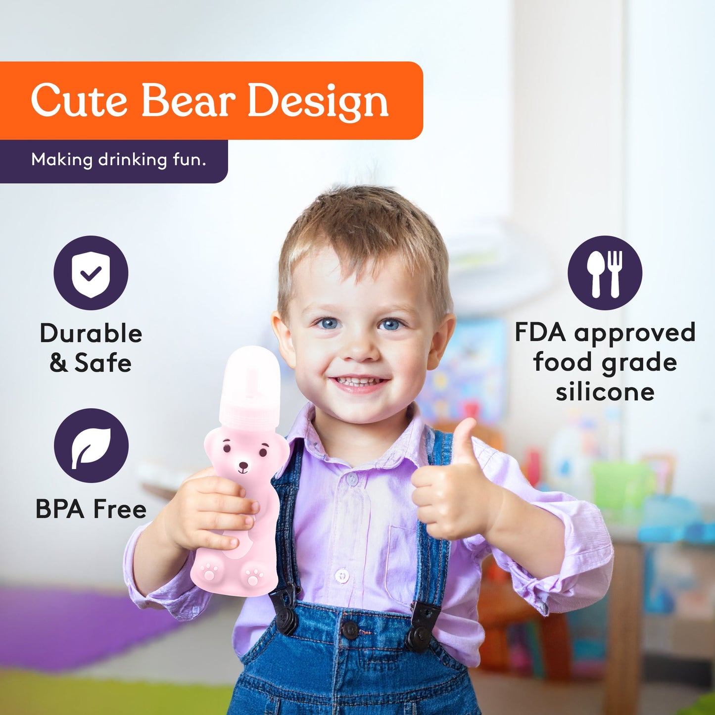 Honey Bear Straw Cup- BPA Free Silicone Training Cup
