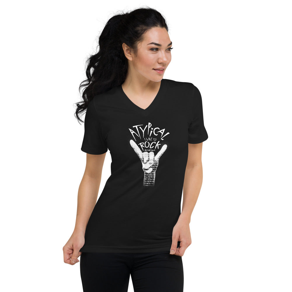 Atypical: I Like to Rock (Back and Forth) Unisex Fit V-Neck Tee