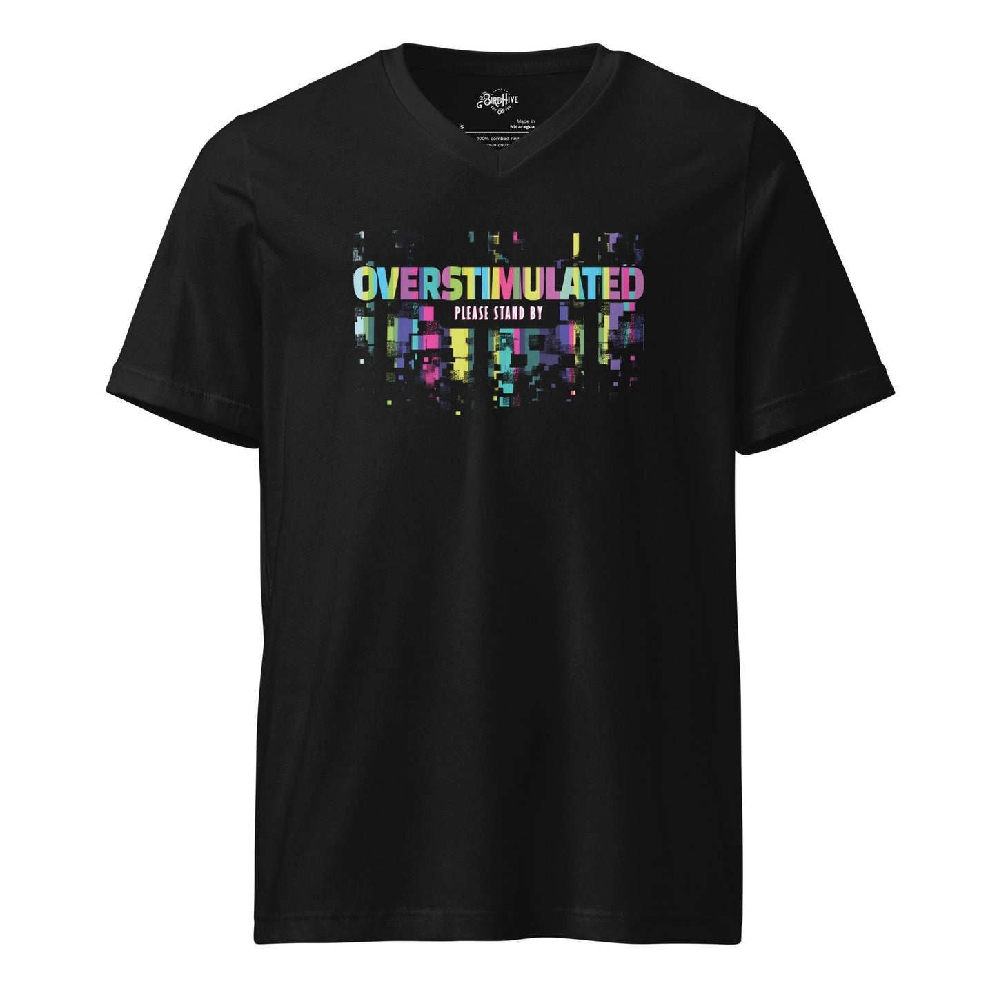 "OVERSTIMULATED" Tag-less Unisex Short Sleeve V-Neck T-Shirt